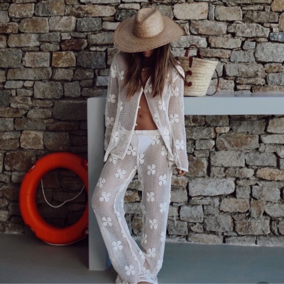 🦋 Bloggers Favorite 🦋 NWT Zara Floral Crochet Top & Pants Set Size L - Picture 2 of 16